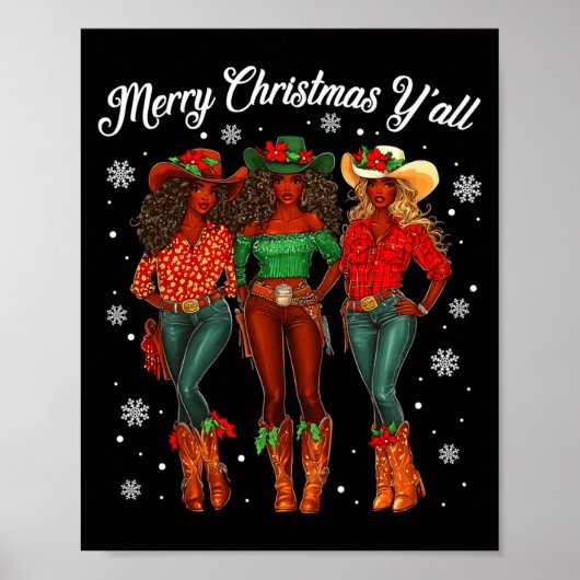 Merry Christmas Y'all Black Cowgirls African Chris ポスター (正面)