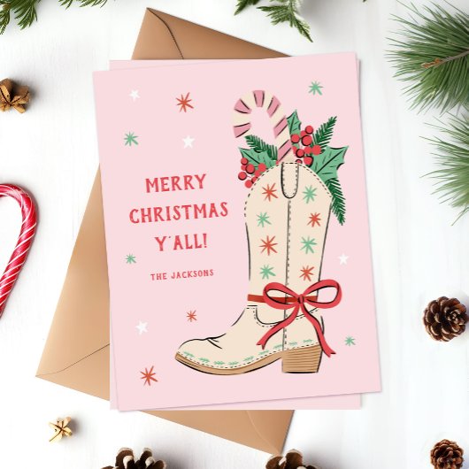 Merry Christmas Y'all Country Cowboy Boot シーズンカード