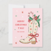 Merry Christmas Y'all Country Cowboy Boot シーズンカード (正面)