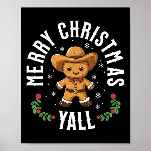 Merry Christmas Yall Gingerbread Cowboy Howdy West ポスター (正面)