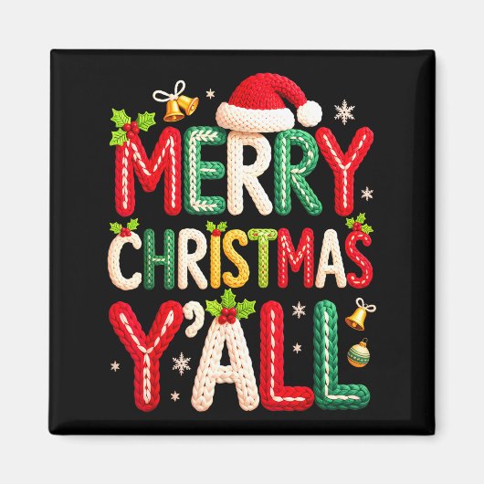 Merry Christmas Y'all Santa Crochet Knitting Quilt マグネット (正面)