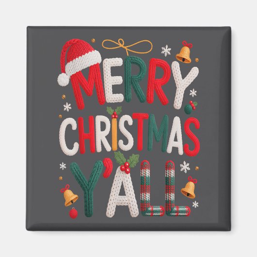 Merry Christmas Y'all Santa Hat Crochet Knitting Q マグネット (正面)