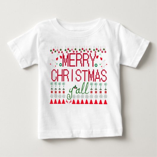 "Merry Christmas Y'all" Ugly Sweater Baby Tee ベビーTシャツ (正面)