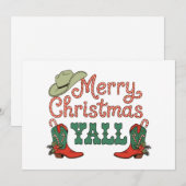 Merry Christmas Yall Western Country Cowboy Xmas シーズンカード (正面/裏面)