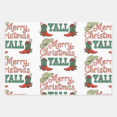 Merry Christmas Yall Western Country Cowboy Xmas ラッピングペーパーシート (正面)