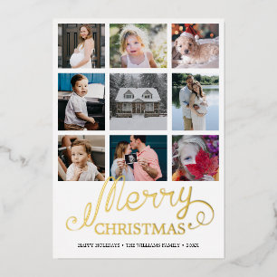 Merry Christmas Year in Review 9フォトコラージュ 箔シーズンカード