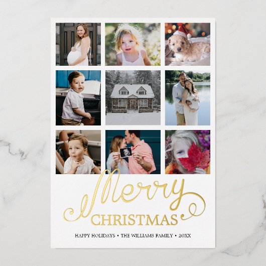 Merry Christmas Year in Review 9フォトコラージュ 箔シーズンカード (正面)