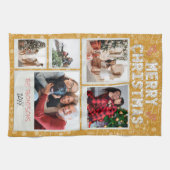 Merry Christmas Yellow Doodles 5 Photo Family Gift キッチンタオル (横)