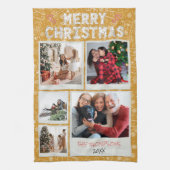 Merry Christmas Yellow Doodles 5 Photo Family Gift キッチンタオル (縦)