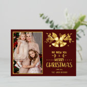 Merry Christmas Yellow Family Photo 箔シーズンカード (立ち正面)