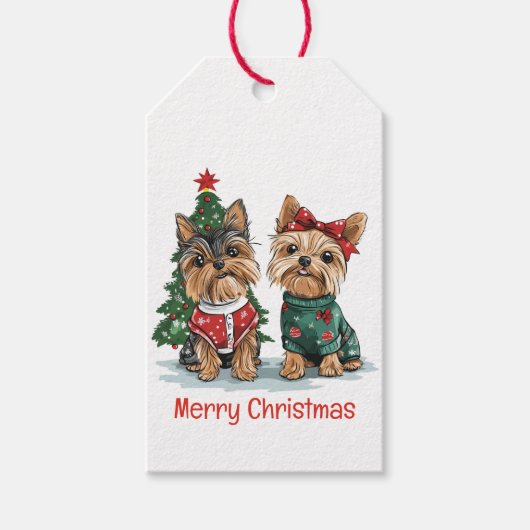 Merry Christmas Yorkie Dogs ギフトタグ (正面)