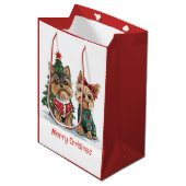 Merry Christmas Yorkie Dogs ミディアムペーパーバッグ (正面アングル)