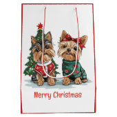 Merry Christmas Yorkie Dogs ミディアムペーパーバッグ (裏面)