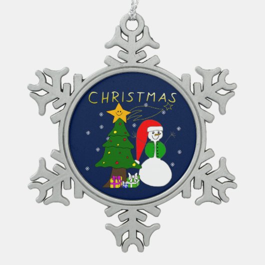 Merry Christmas - zauberhaftes Weihnachten, Advent スノーフレークピューターオーナメント (正面)