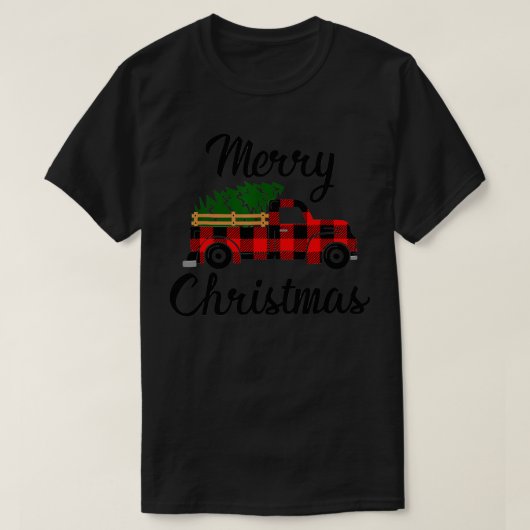 Merry ChristmasTree On Buffalo Plaid Truck  Tシャツ (デザイン正面)