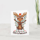 Merry Christmoose Christmas Moose Xmas Tree Lights カード (正面)