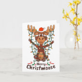 Merry Christmoose Christmas Moose Xmas Tree Lights カード (黄色い花)