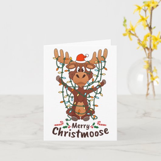 Merry Christmoose Christmas Moose Xmas Tree Lights カード (黄色い花)