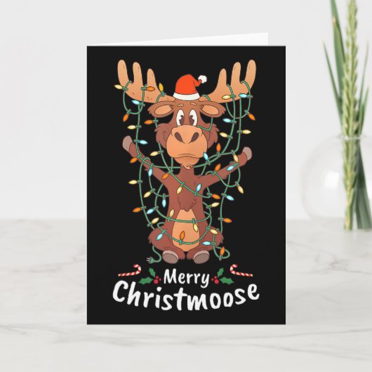 Merry Christmoose Christmas Moose Xmas Tree Lights カード (正面)