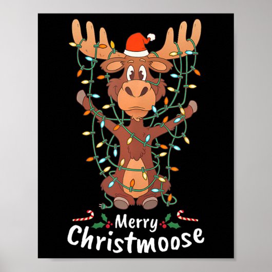 Merry Christmoose Christmas Moose Xmas Tree Lights ポスター (正面)