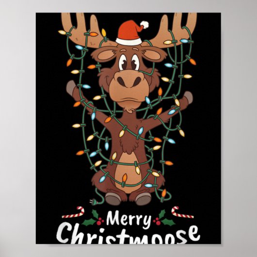Merry Christmoose Christmas Moose Xmas Tree Lights ポスター (正面)