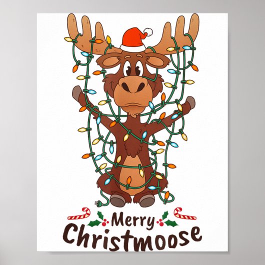 Merry Christmoose Christmas Moose Xmas Tree Lights ポスター (正面)