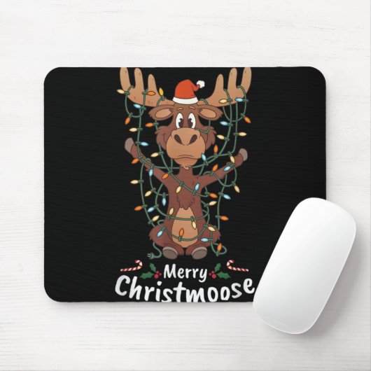 Merry Christmoose Christmas Moose Xmas Tree Lights マウスパッド (マウス)