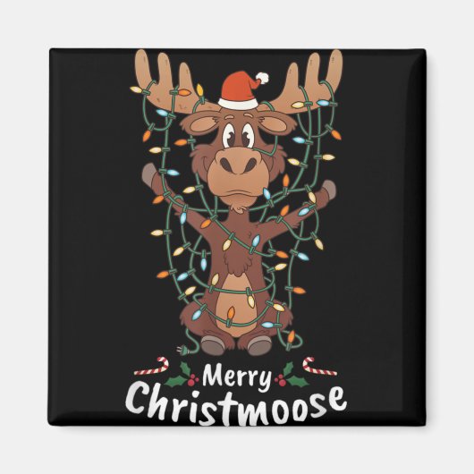 Merry Christmoose Christmas Moose Xmas Tree Lights マグネット (正面)