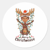 Merry Christmoose Christmas Moose Xmas Tree Lights ラウンドシール (正面)