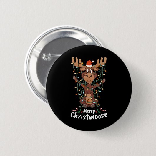 Merry Christmoose Christmas Moose Xmas Tree Lights 缶バッジ (正面&裏面)