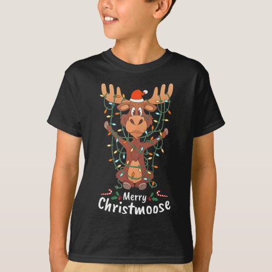 Merry Christmoose Christmas Moose Xmas Tree Lights Tシャツ (正面)