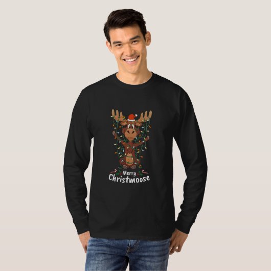 Merry Christmoose Christmas Moose Xmas Tree Tシャツ (正面フル)