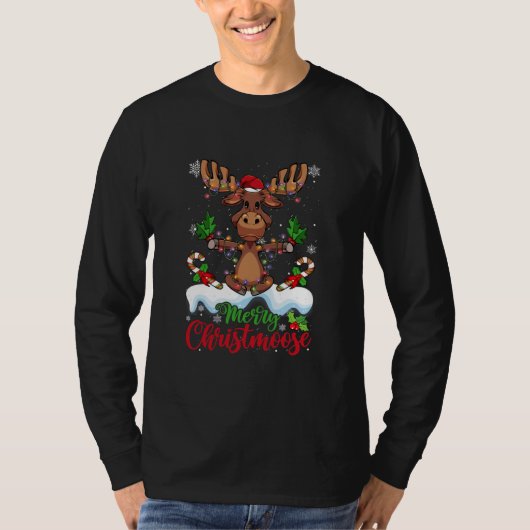 Merry Christmoose Christmas Moose Xmas Tree Tシャツ (正面)