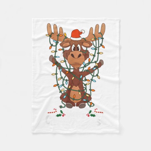 Merry Christmoose Christmas Mooses Xmas Tree Light フリースブランケット (正面)