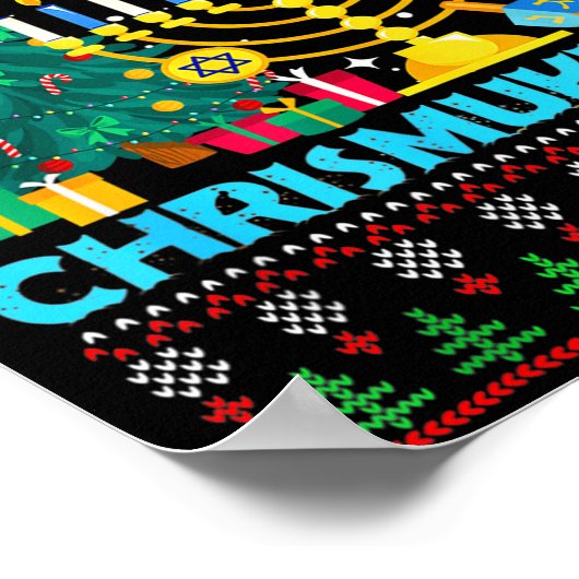 Merry Christmukkah Hanukkah Christmas Tree Xmas Fa ポスター (角)