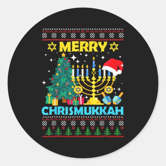 Merry Christmukkah Hanukkah Christmas Tree Xmas Fa ラウンドシール (正面)