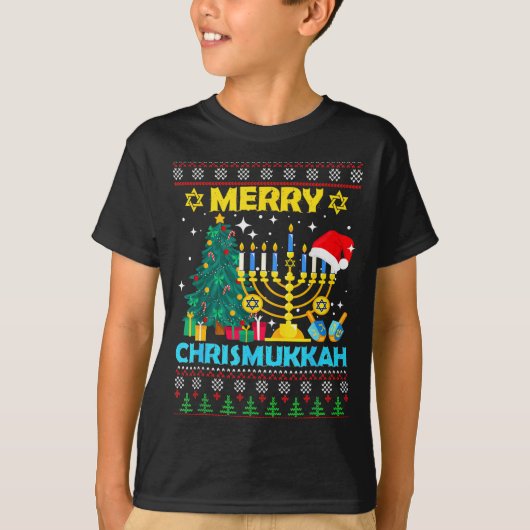 Merry Christmukkah Hanukkah Christmas Tree Xmas Fa Tシャツ (正面)