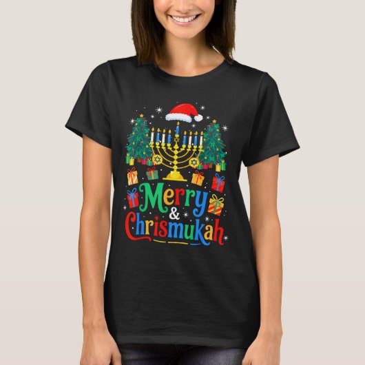Merry Christmukkah Hanukkah Christmas Tree Xmas Fa Tシャツ (正面)