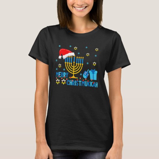 Merry Christmukkah Hanukkah Holiday  Light Santas  Tシャツ (正面)