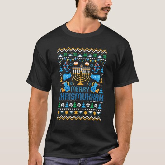 Merry Christmukkah Ugly Jewish Xmas Christmas Hanu Tシャツ (正面)