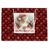 Merry Classic Santa Claus Rudolph Christmas Bag ラージペーパーバッグ (正面)