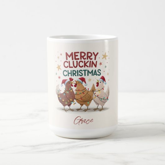 Merry Cluckin Christmas Chickens Personalized コーヒーマグカップ (中央)