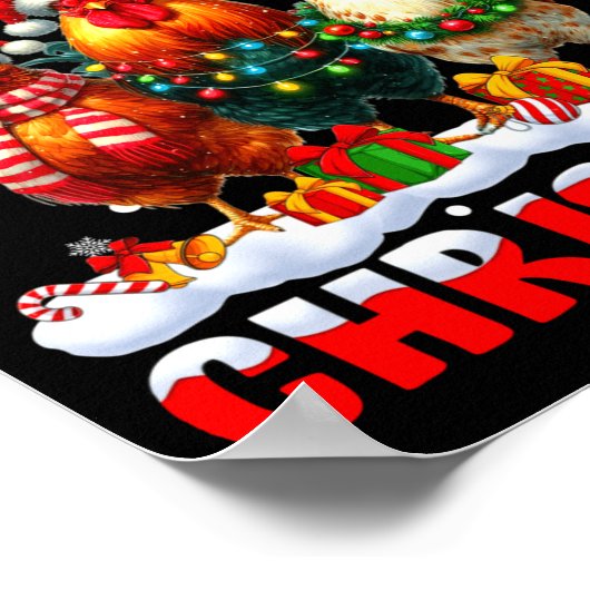 Merry Clucking Christmas Funny Chicken Santa Hat X ポスター (角)