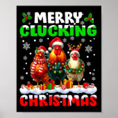 Merry Clucking Christmas Funny Chicken Santa Hat X ポスター (正面)