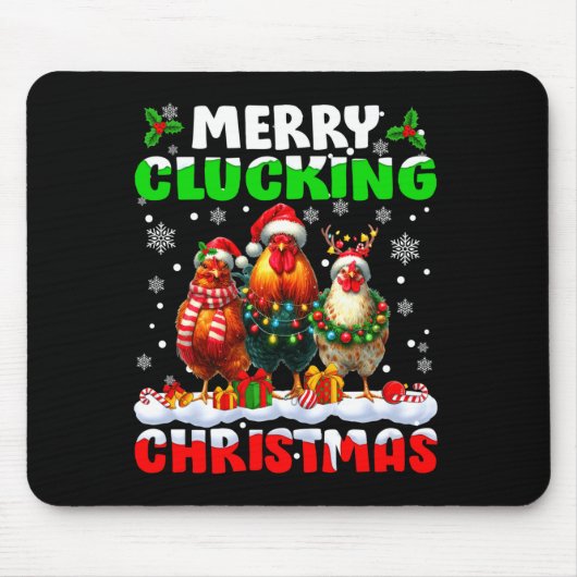 Merry Clucking Christmas Funny Chicken Santa Hat X マウスパッド (正面)