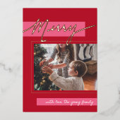 Merry Color Block Foil Holiday Photo Card 箔シーズンカード (正面)