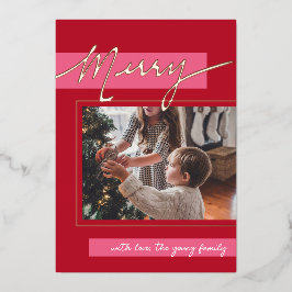 Merry Color Block Foil Holiday Photo Card 箔シーズンカード