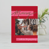 Merry Color Block Foil Holiday Photo Card 箔シーズンカード (立ち正面)