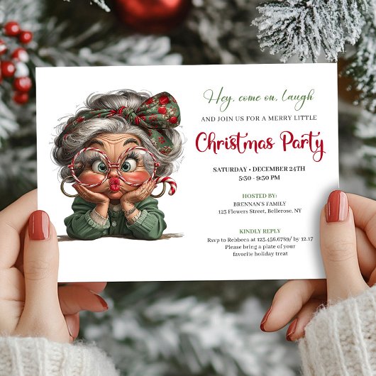 Merry Comic Grandma Christmas Gathering Invitation 招待状