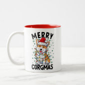 Merry Corgmas Funny Christmas Corgi ツートーンマグカップ (左)